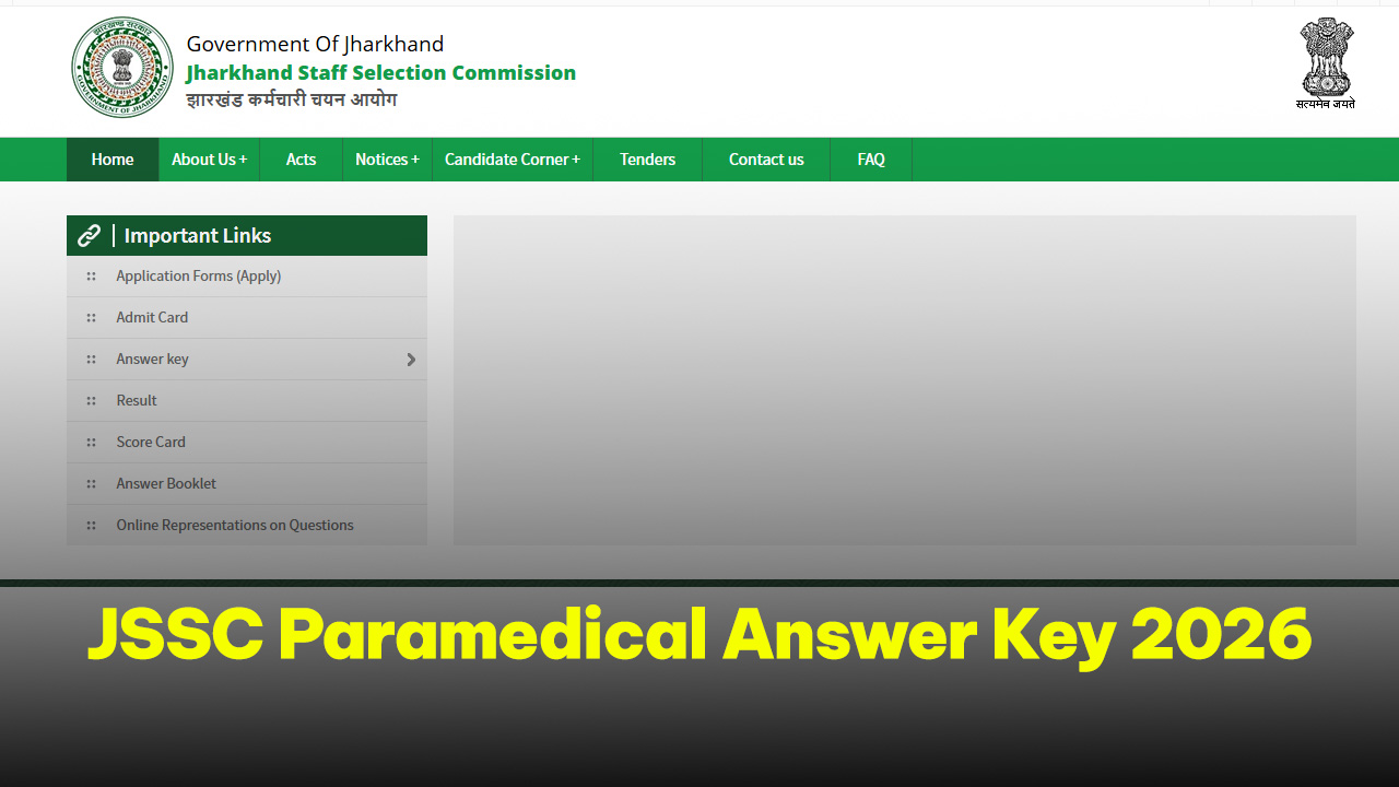 JSSC Paramedical Answer Key 2026 download link on the official website