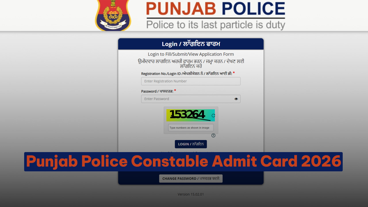 Official Punjab Police Constable Admit Card 2026 download portal on a computer screen