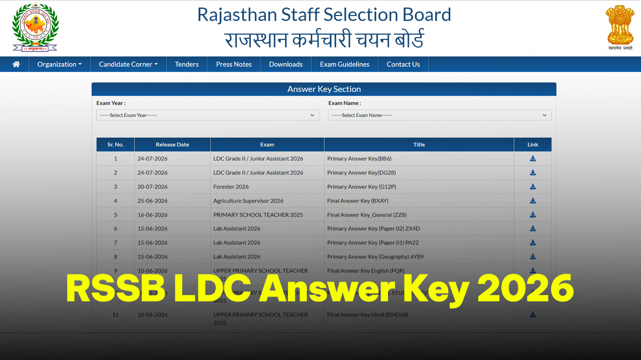 Official web portal for downloading the RSSB LDC Answer Key 2026 PDF.