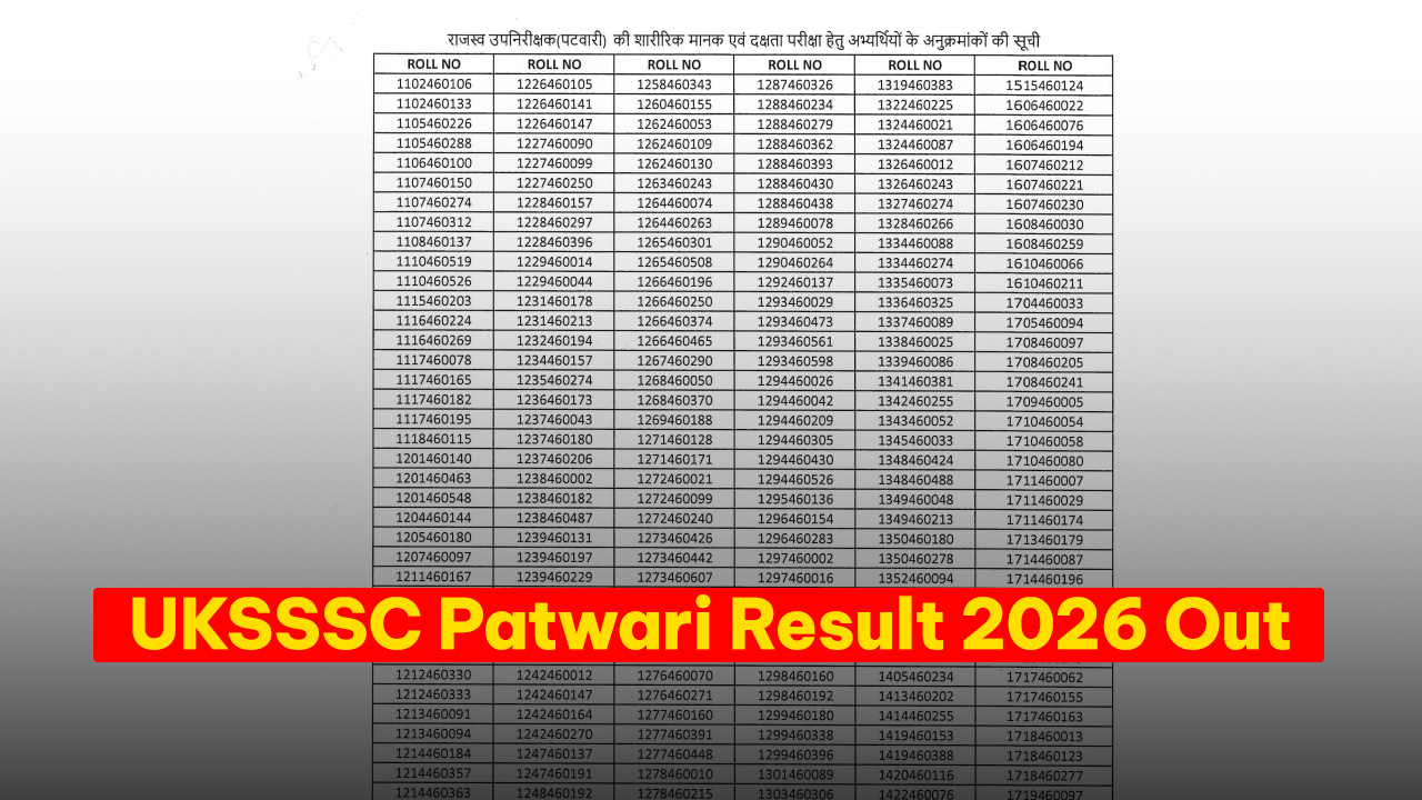 Official UKSSSC website homepage displaying the UKSSSC Patwari Result 2026 download link