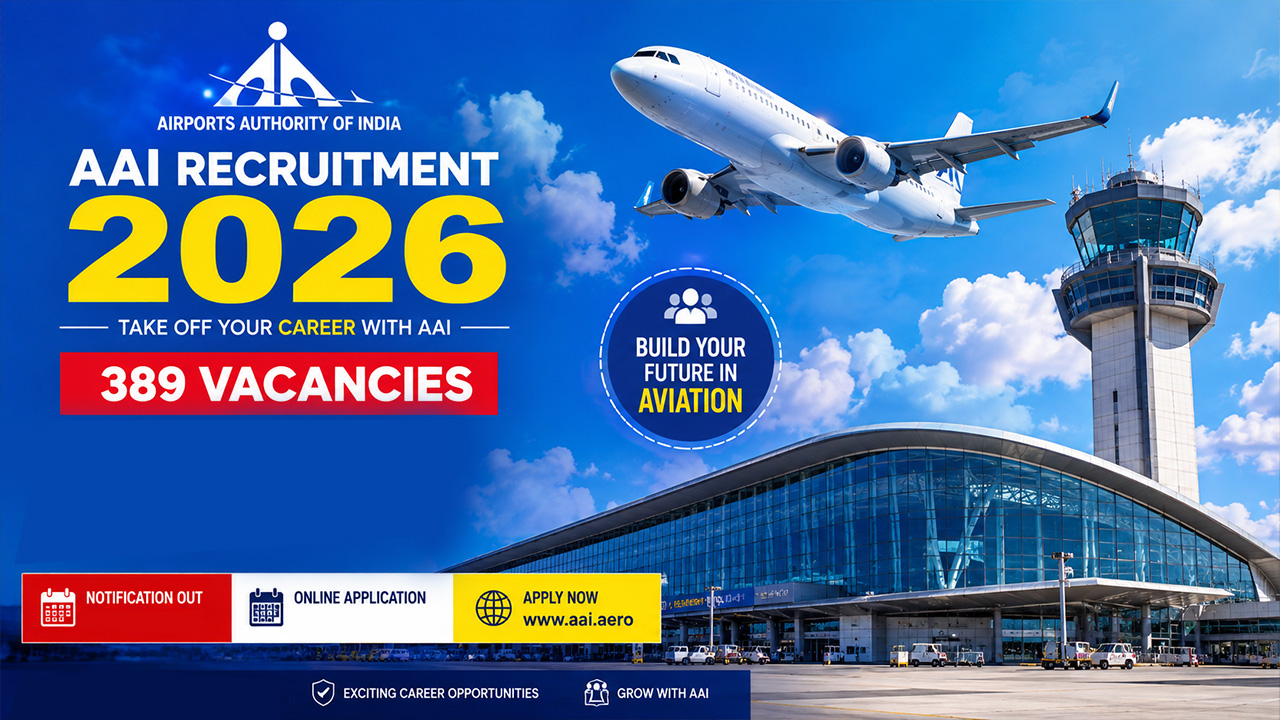 AAI Recruitment 2026 official notification banner detailing 389 Manager and Junior Executive vacancies