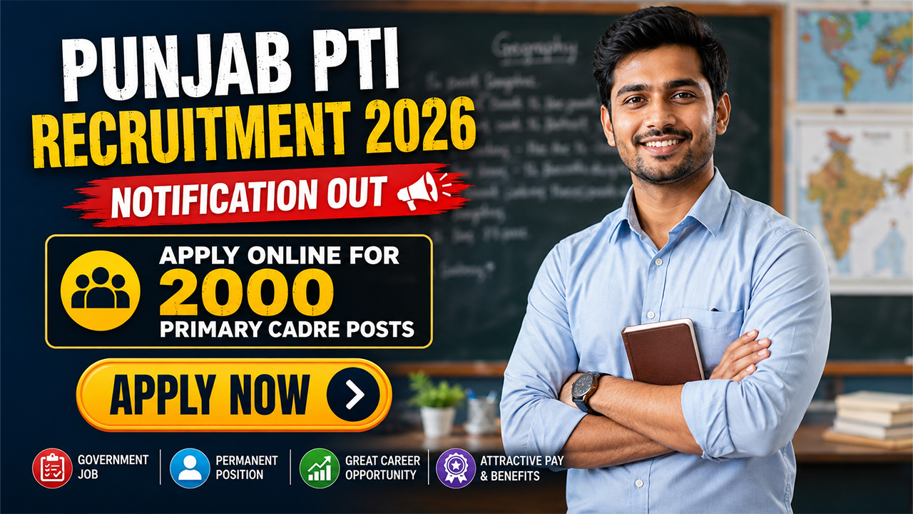 Official ERD Punjab PTI Recruitment 2026 online application portal and notification details on a digital screen.