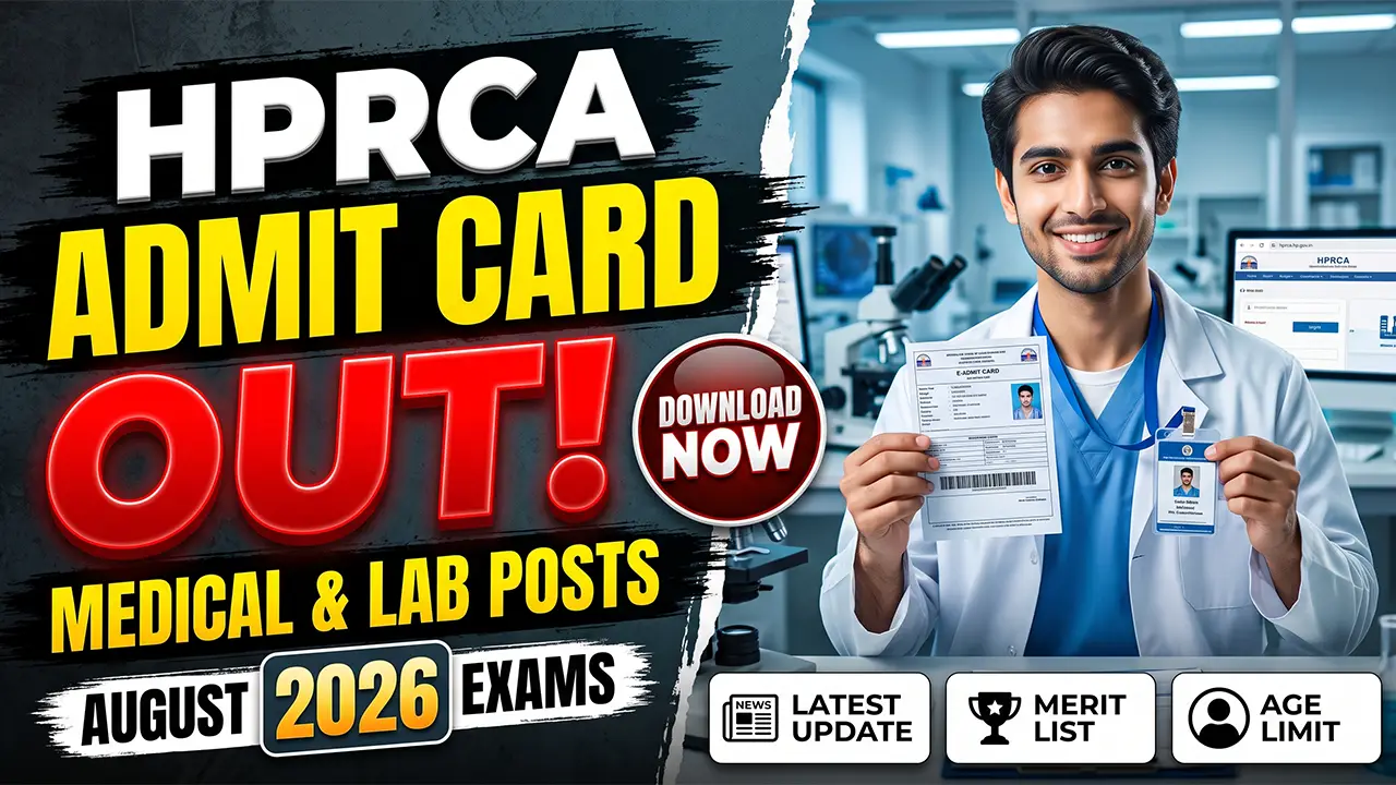 HPRCA official website homepage displaying the admit card download link for 2026 examinations.