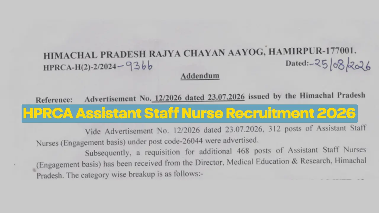 HPRCA Assistant Staff Nurse Recruitment 2026 vacancy increase notification details