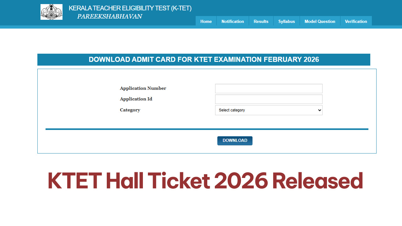 KTET Hall Ticket 2026 official website homepage for downloading Kerala TET admit card