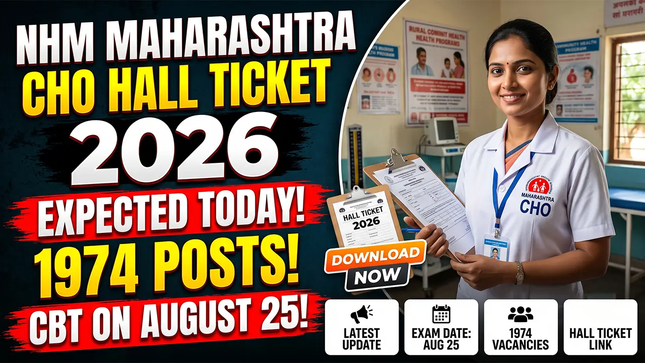 NHM Maharashtra CHO Hall Ticket 2026 official download page on a computer screen