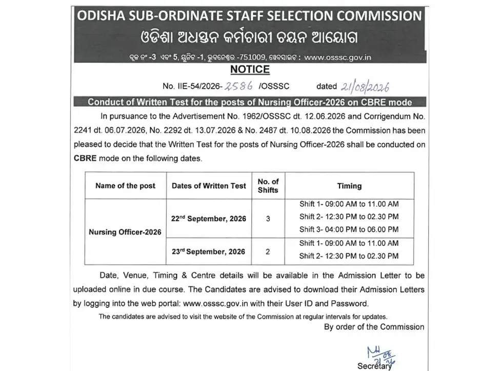 OSSSC Nursing Officer Recruitment 2026