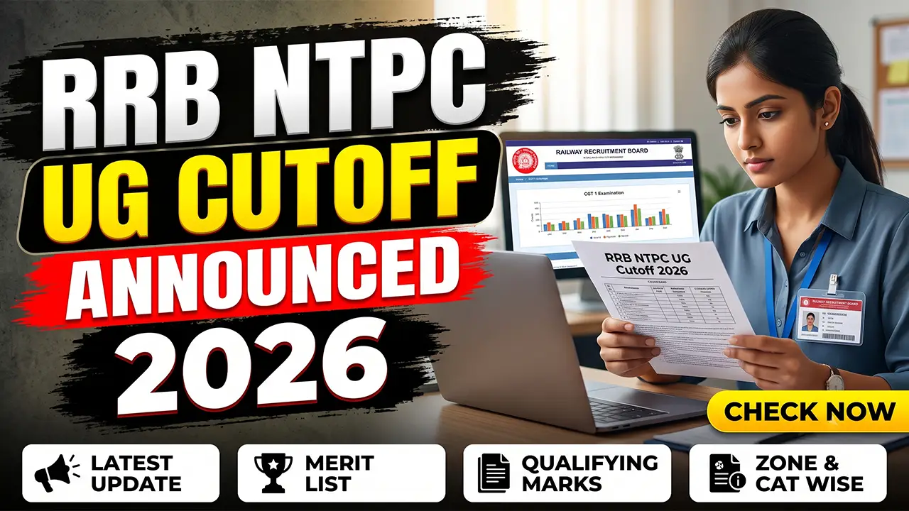 Official notification page displaying the RRB NTPC UG Cutoff 2026 and CBT 1 result zone-wise lists.