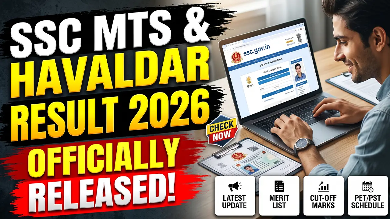 Official SSC portal showing the SSC MTS and Havaldar Result 2026 PDF download link, merit list, and cut-off details.