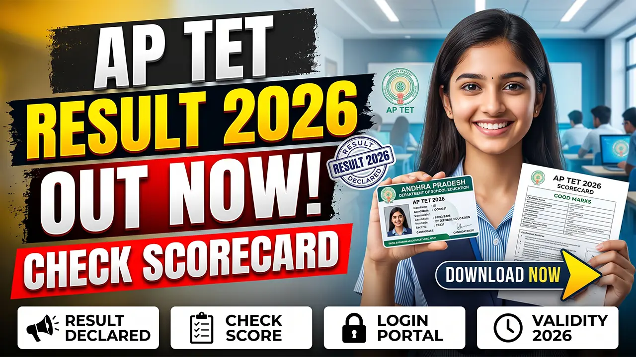 AP TET Result 2026 scorecard download portal on a laptop screen