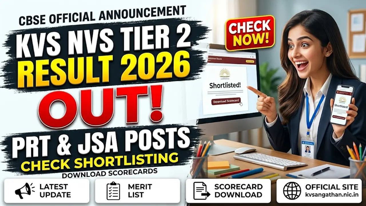 KVS NVS Tier 2 Result 2026 declared by CBSE on the official portal kvsangathan.nic.in
