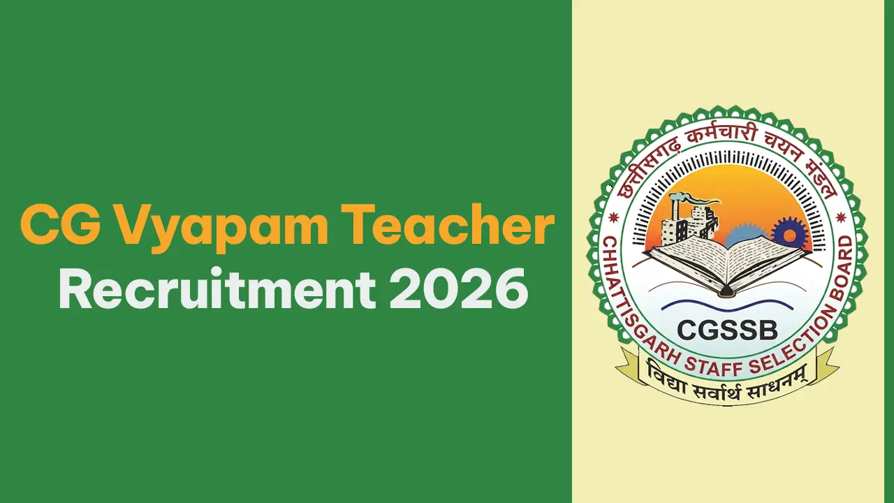 CG Vyapam Teacher Recruitment 2026 official web portal showing apply online link for 1654 TGT posts