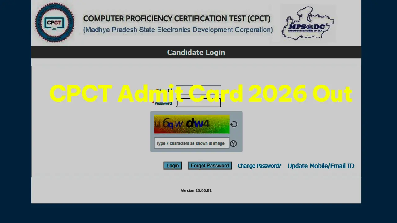 Official portal view for downloading the CPCT Admit Card 2026 at cpct.mp.gov.in.