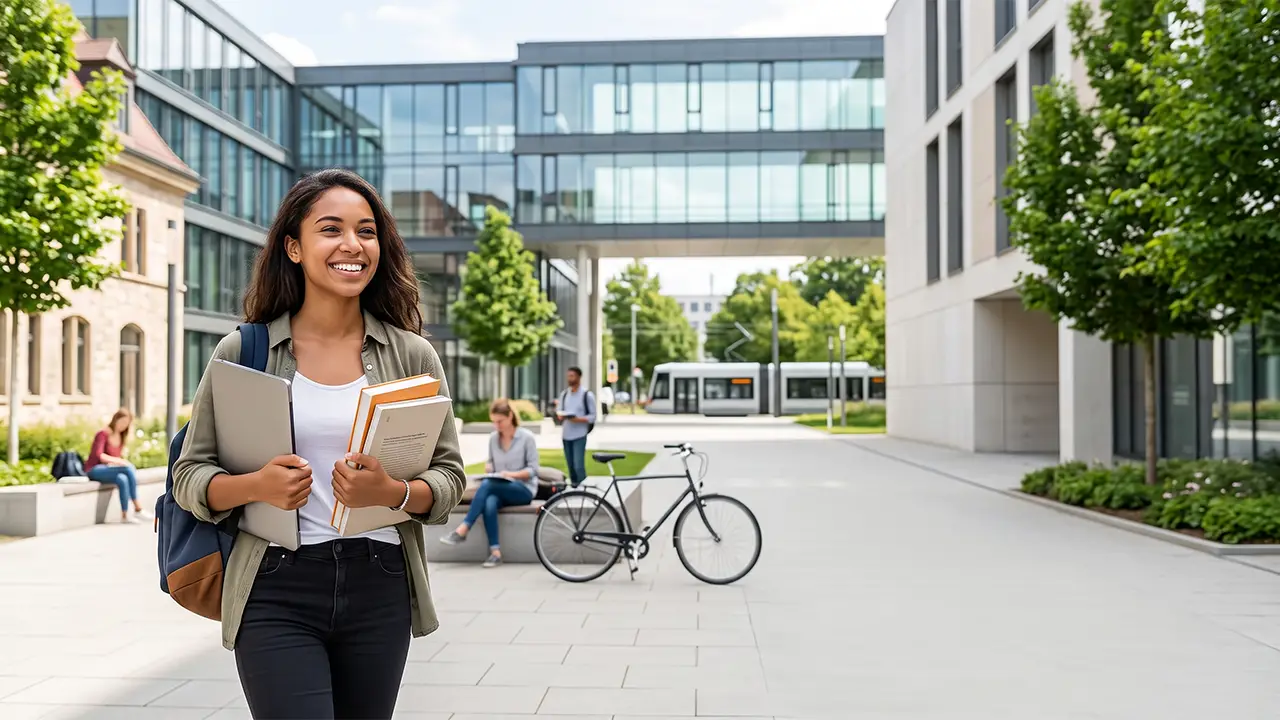 International students exploring a university campus in Germany