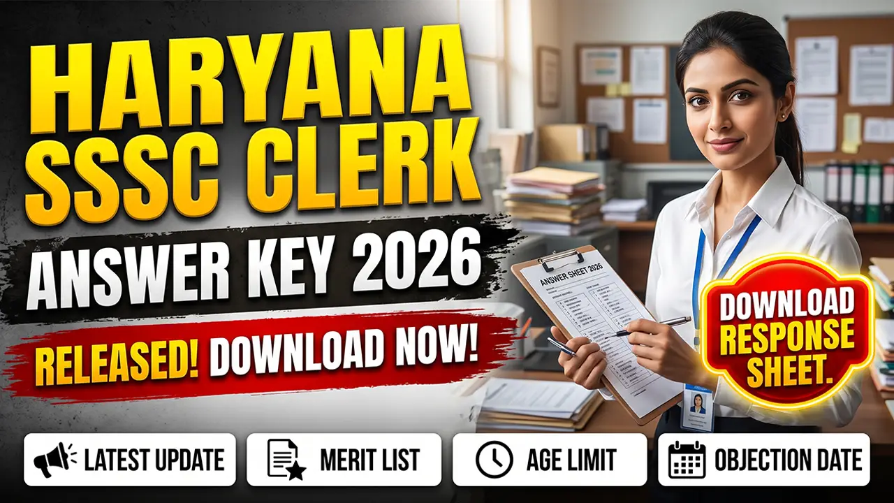 Official website portal of SSSC Haryana displaying the Clerk Answer Key 2026 notification