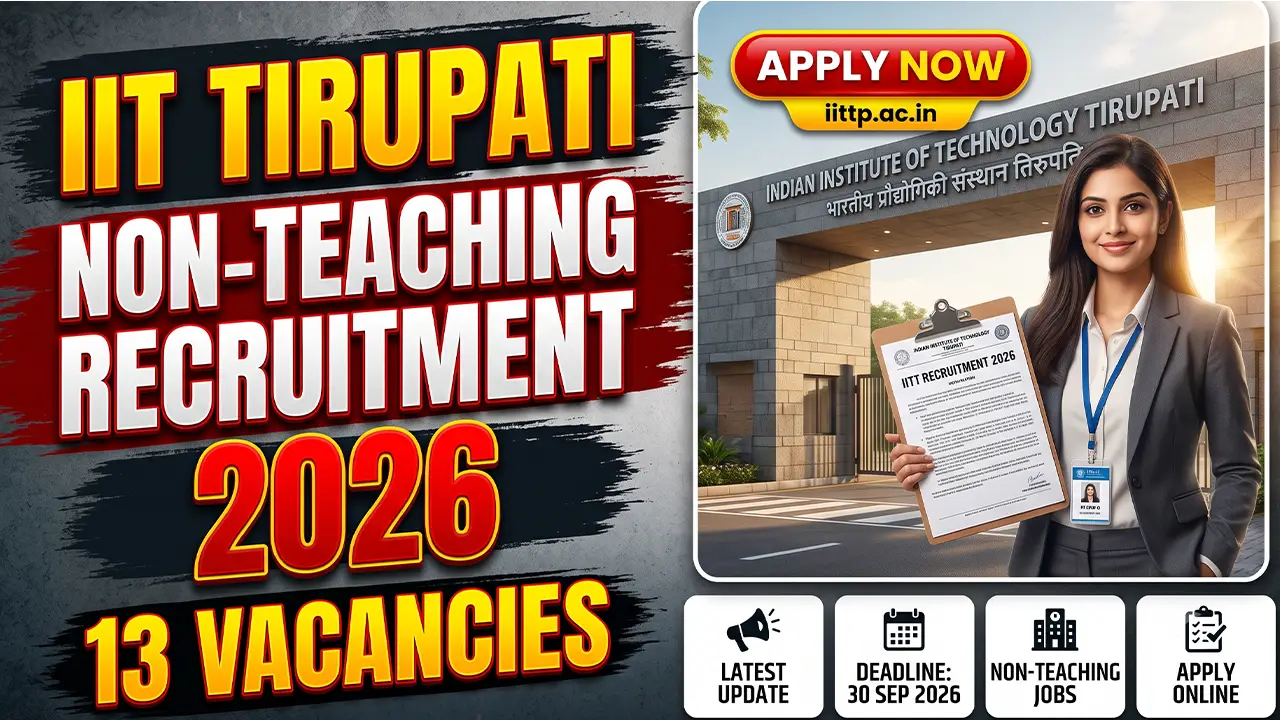IIT Tirupati campus building with text overlay for 2026 Non-Teaching Recruitment