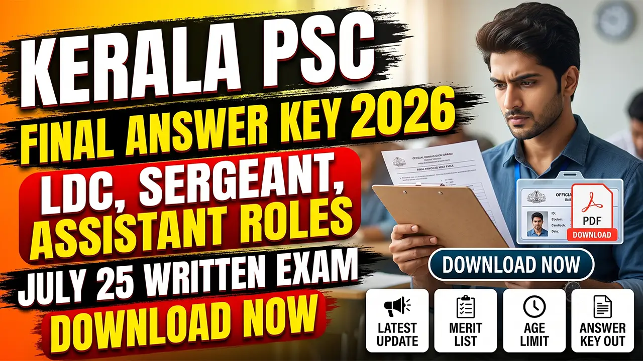 Kerala PSC Final Answer Key 2026 download portal on official website keralapsc.gov.in