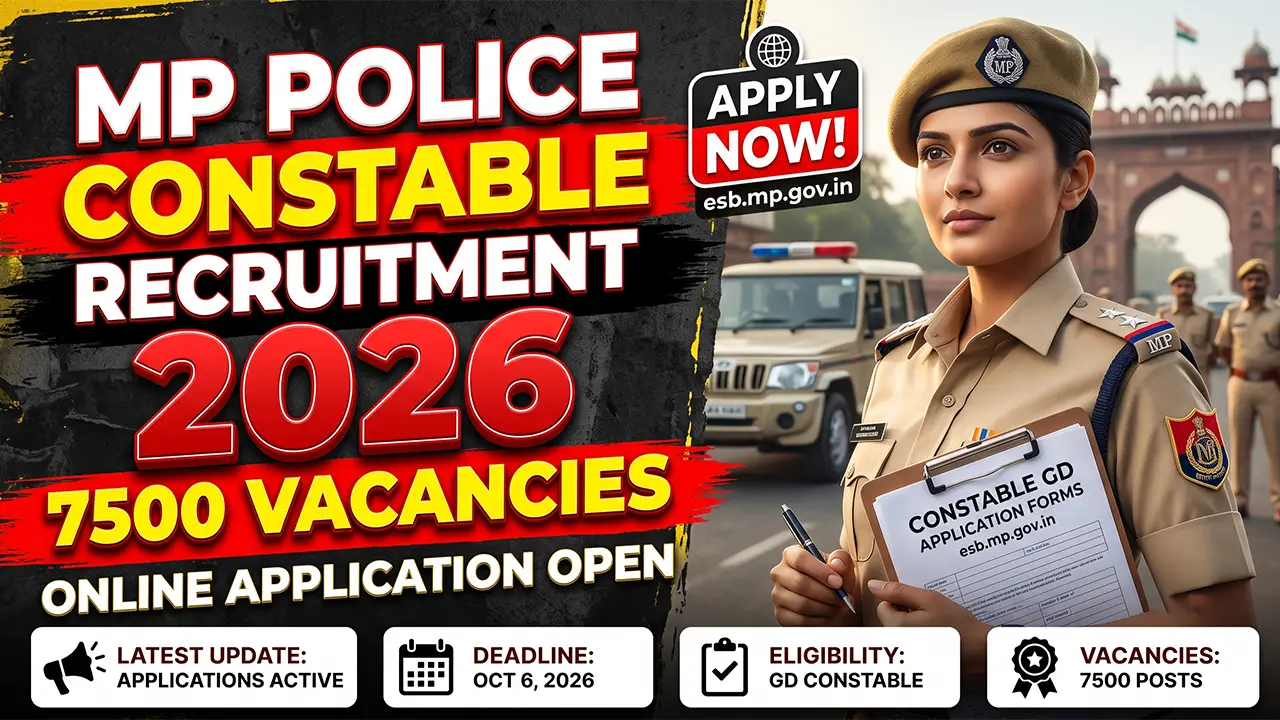 MP Police Constable Recruitment 2026 online application page for 7500 vacancies