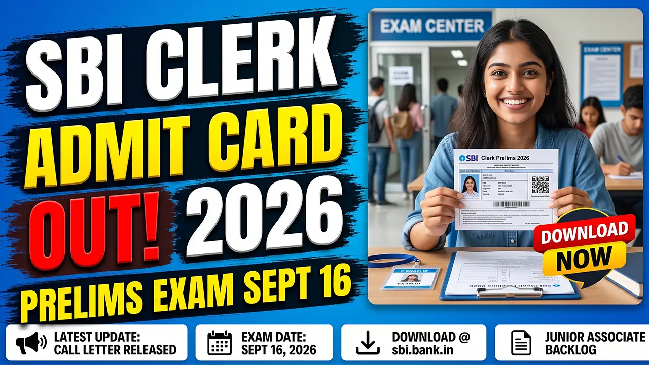 Official portal for downloading the SBI Clerk Admit Card 2026 for Backlog Prelims Exam on sbi.bank.in.