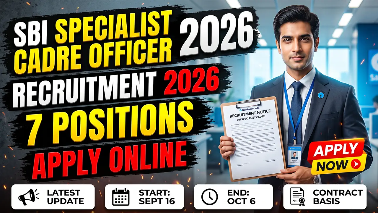 SBI SCO Recruitment 2026 official notification on a laptop screen alongside the State Bank of India logo.