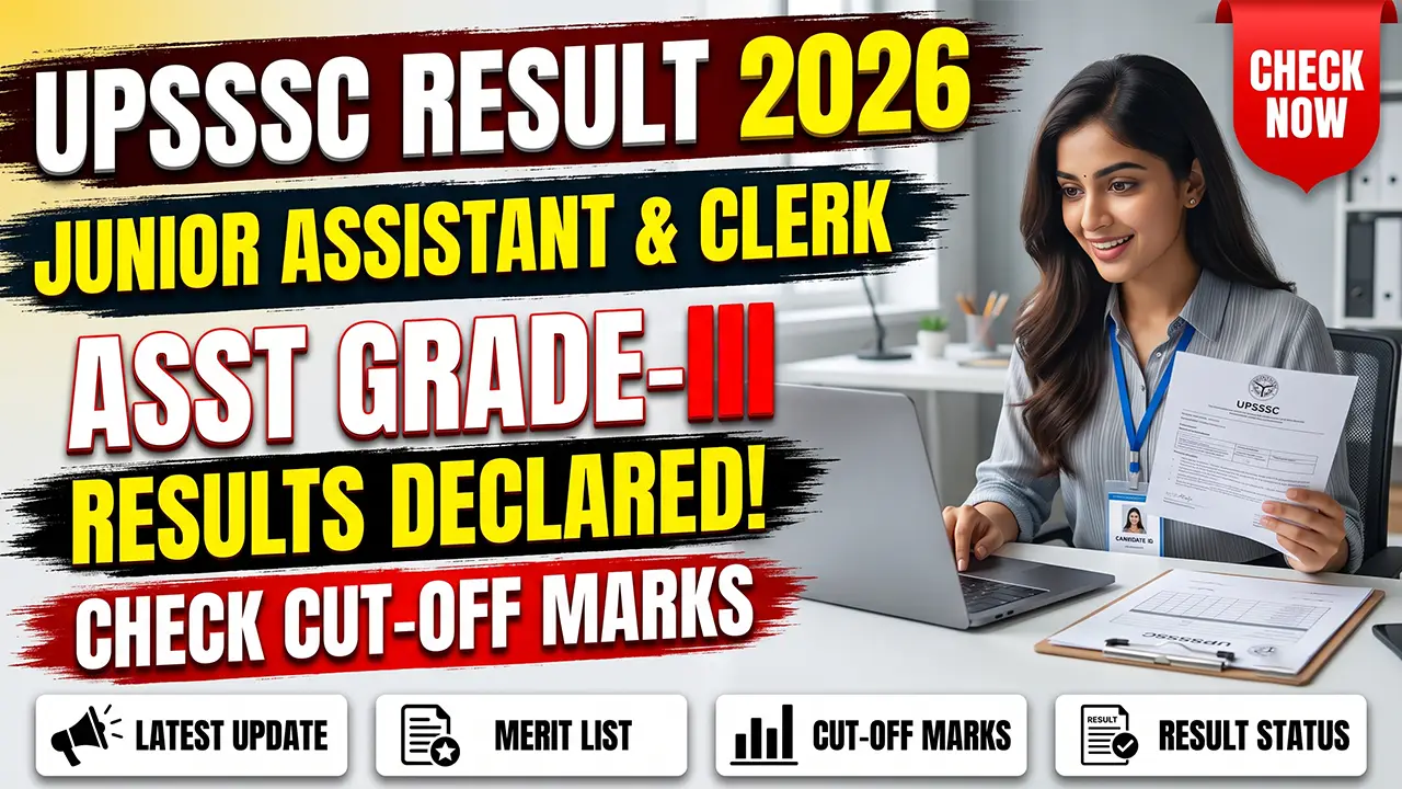Official UPSSSC website homepage displaying the Junior Assistant Result 2026 link