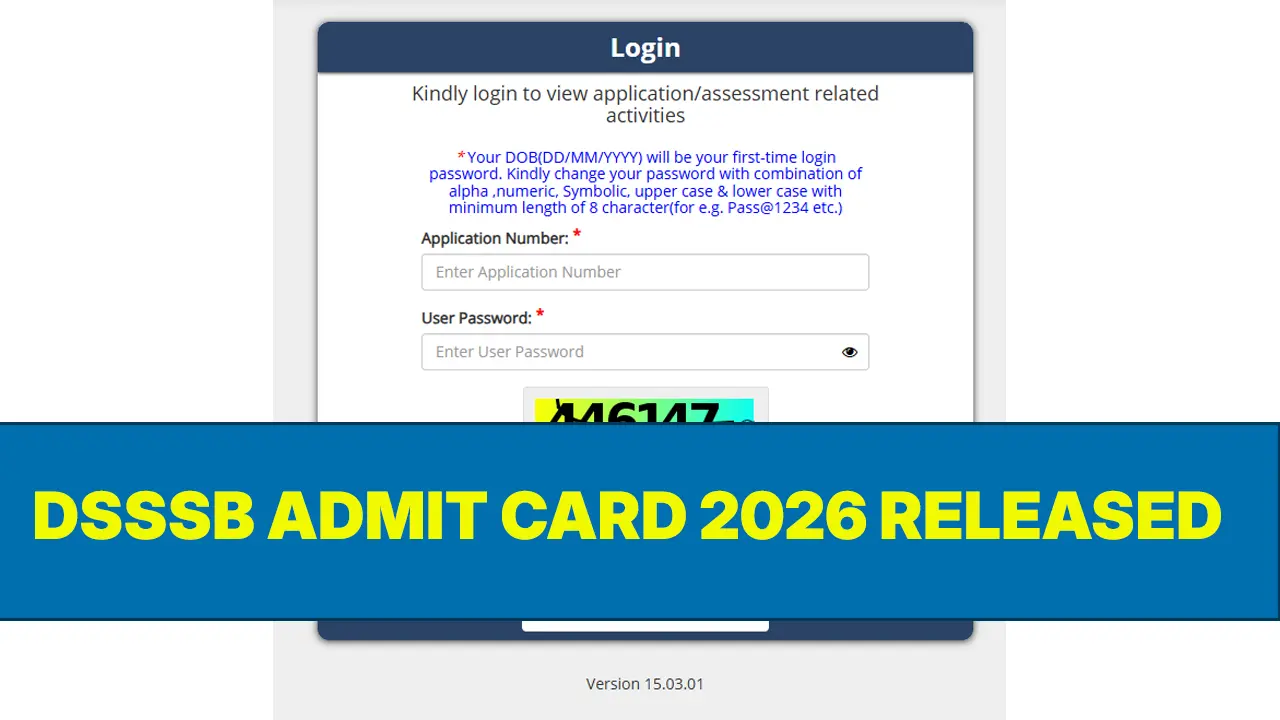 Official DSSSB web portal showing the DSSSB Admit Card 2026 download link section