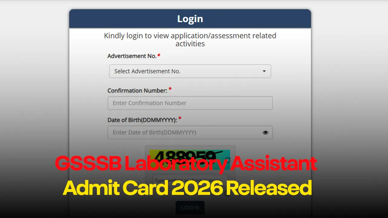 Official web portal of the Gujarat Subordinate Service Selection Board for downloading the GSSSB Laboratory Assistant Admit Card 2026