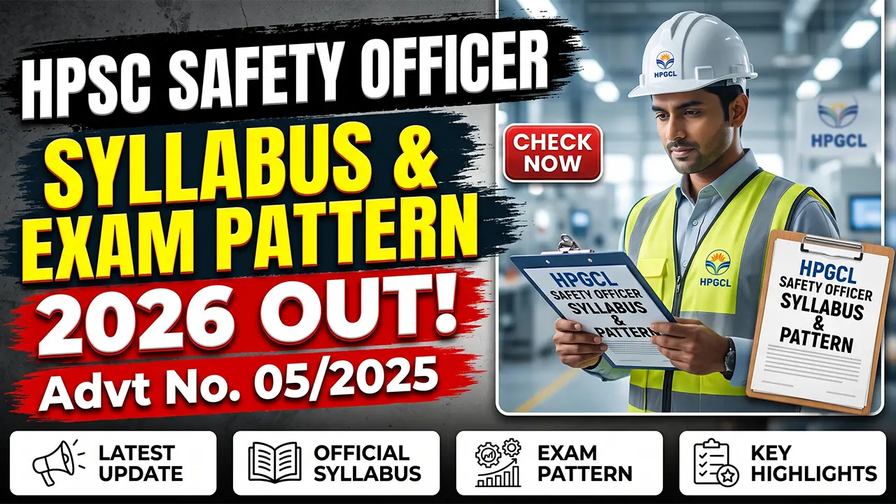 HPSC official website homepage displaying the Safety Officer Syllabus 2026 notification for Advt. No. 05/2025.