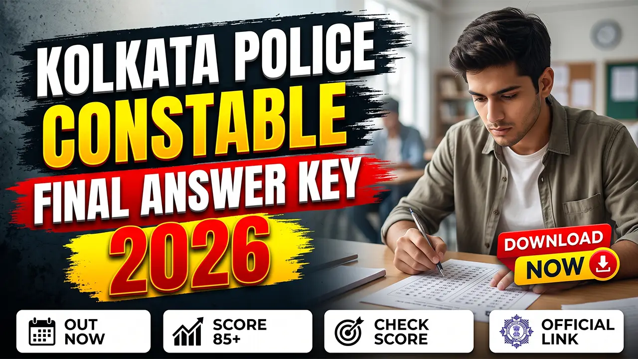 Official webpage portal of the West Bengal Police Recruitment Board showing the Kolkata Police Constable final answer key link.
