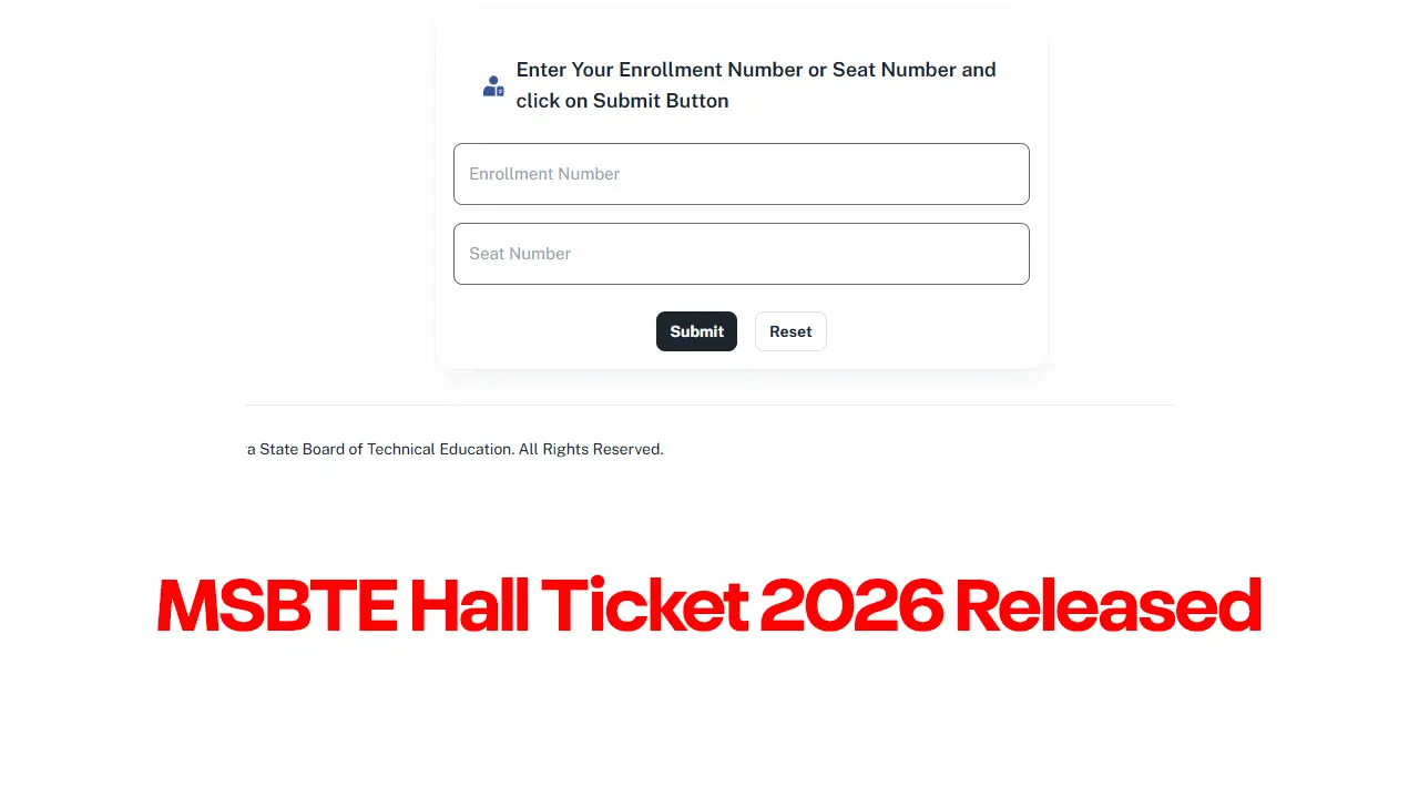 Official website portal of the Maharashtra State Board of Technical Education showing the MSBTE hall ticket 2026 download link.