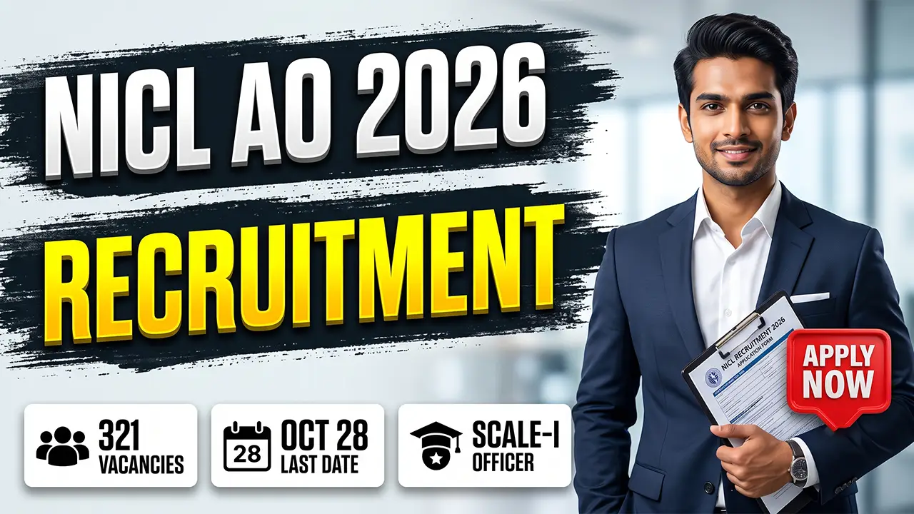 NICL AO Recruitment 2026 official notification banner detailing 321 Administrative Officer Scale-I vacancies